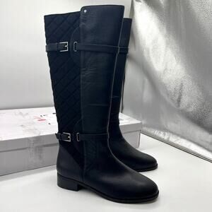Isaac Mizrahi Live! Quilted Leather Riding Boot Womens Size 9.5W Black